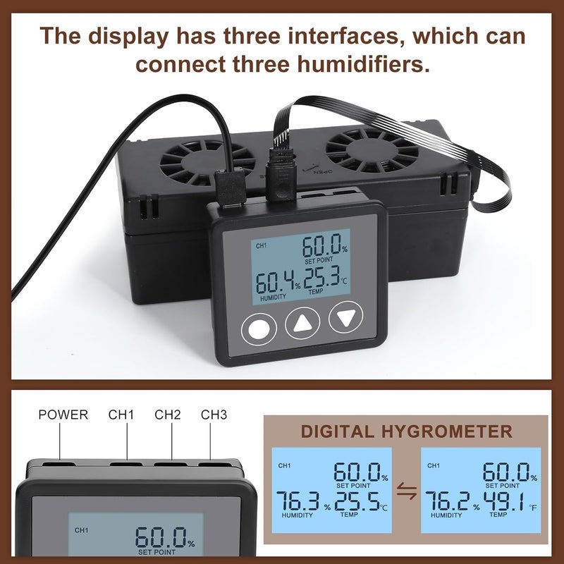 ronfnea Electric Cigar Humidifier for Cigar Humidor Box - Dual-Fan Sensor-Controlled + LCD Humidity & Temperature Display, Multi-Device Connection Supported, for 40-180 Cigars 1V1 - Image 4